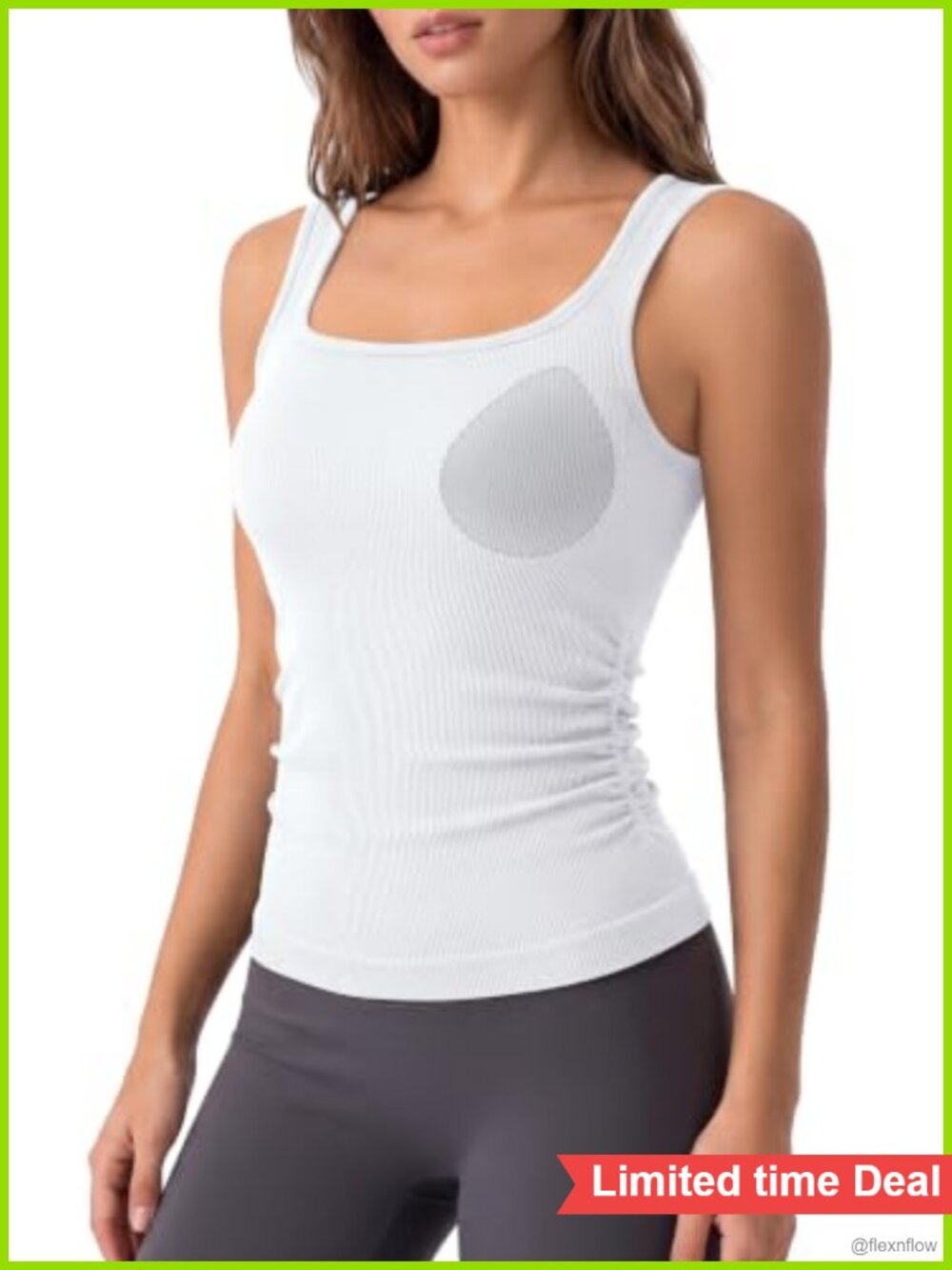 ATTRACO Ribflex Workout Tank Top Built in Bra Ruched Slim Fit